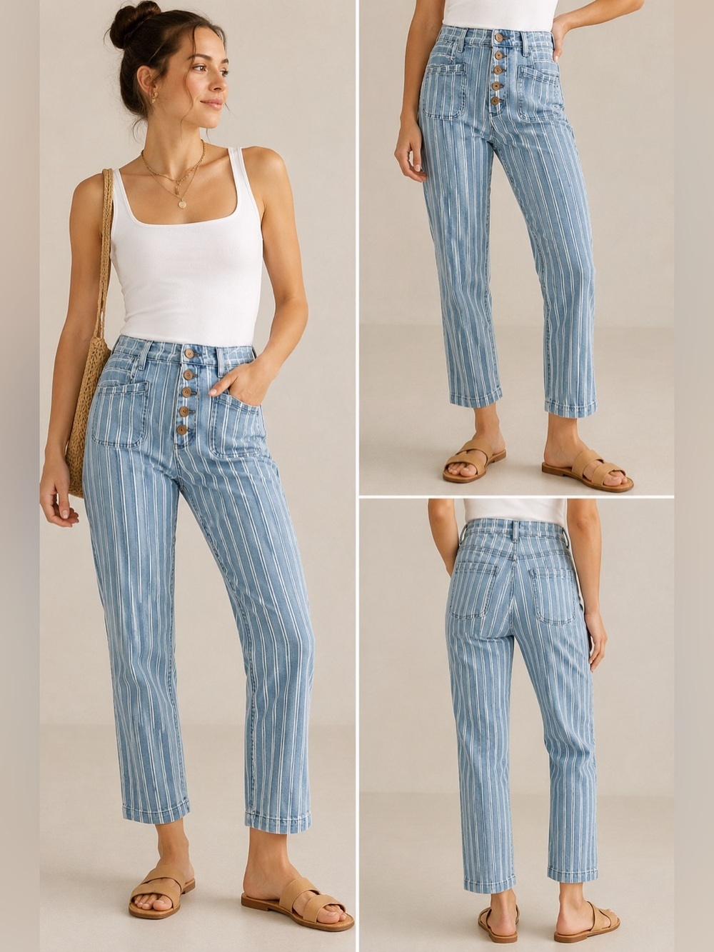 Pilcro and the Letterpress Anthropologie Striped Button Fly Crop Jeans Size 28
